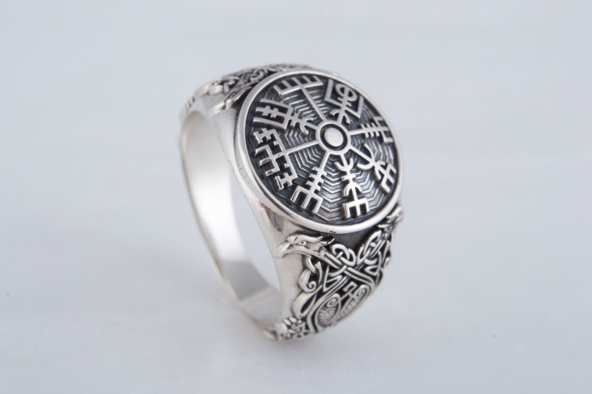 vkngjewelry Ring Handcrafted Vegvisir Symbol Scandinavian Style Ornament Sterling Silver Ring