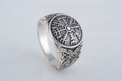 vkngjewelry Ring Handcrafted Vegvisir Symbol Scandinavian Style Ornament Sterling Silver Ring