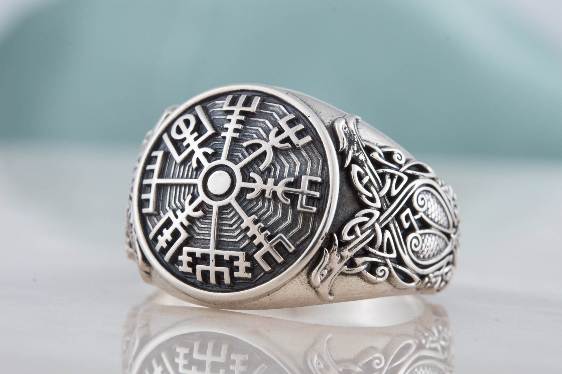 vkngjewelry Ring Handcrafted Vegvisir Symbol Scandinavian Style Ornament Sterling Silver Ring