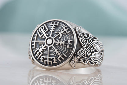 vkngjewelry Ring Handcrafted Vegvisir Symbol Scandinavian Style Ornament Sterling Silver Ring