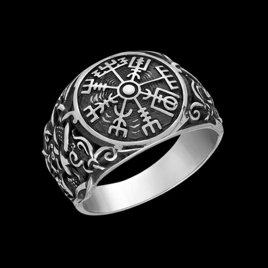 vkngjewelry Bagues Handcrafted Vegvisir Mammen Style Sterling Silver Ring