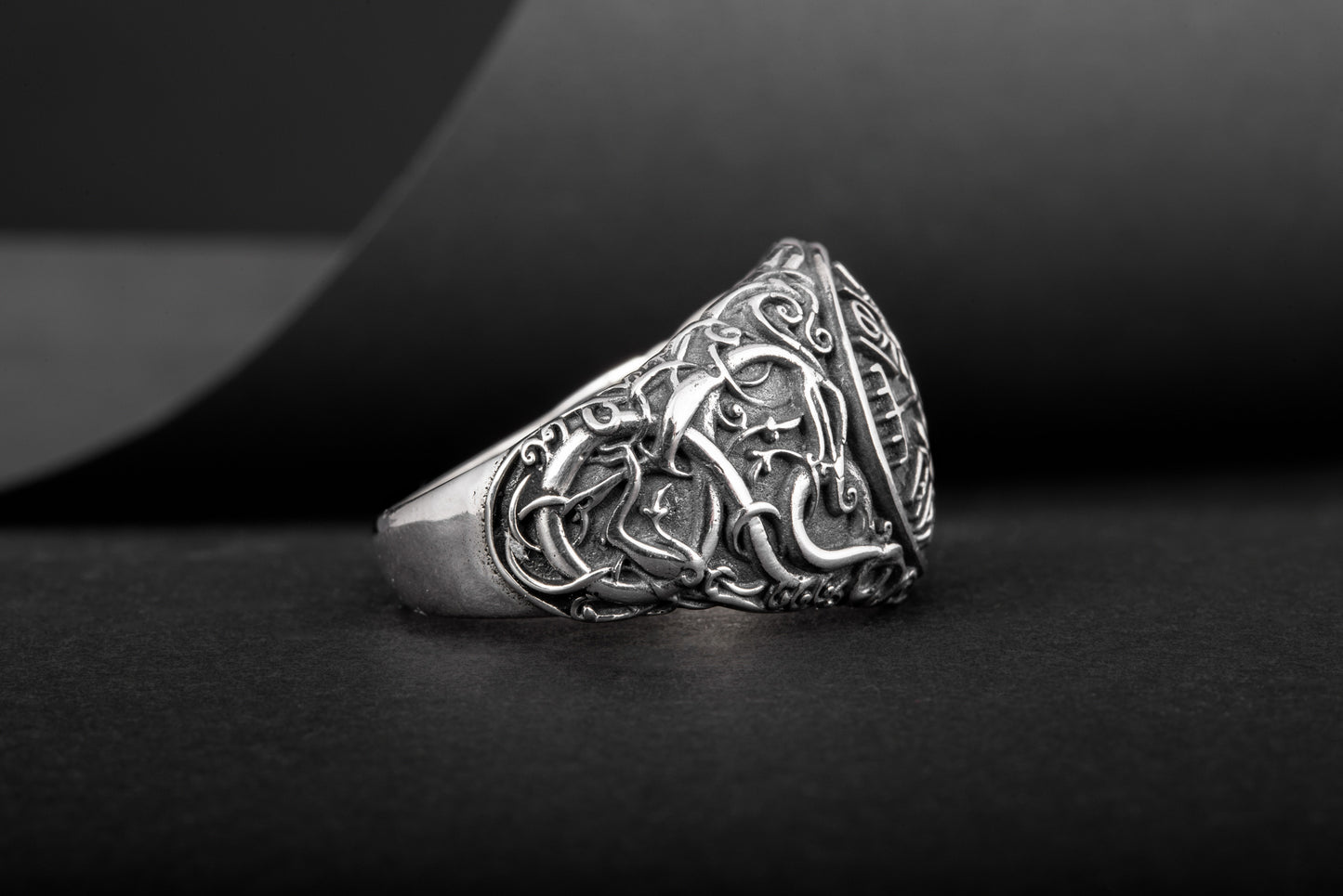 vkngjewelry Ring Handcrafted Vegvisir Urnes Style Sterling Silver Ring