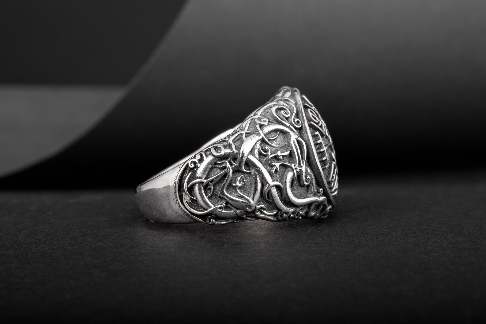 vkngjewelry Ring Handcrafted Vegvisir Urnes Style Sterling Silver Ring
