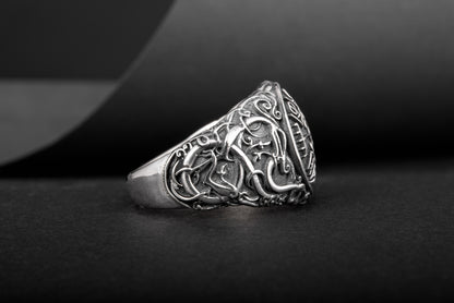 vkngjewelry Ring Handcrafted Vegvisir Urnes Style Sterling Silver Ring