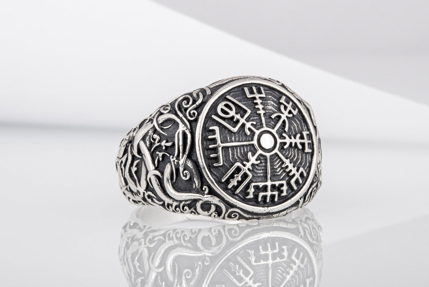 vkngjewelry Ring Handcrafted Vegvisir Urnes Style Sterling Silver Ring