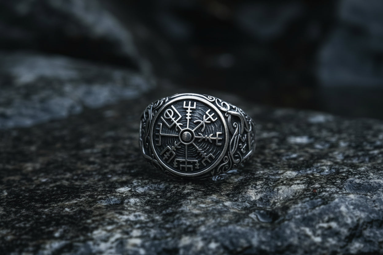 vkngjewelry Ring Handcrafted Vegvisir Urnes Style Sterling Silver Ring