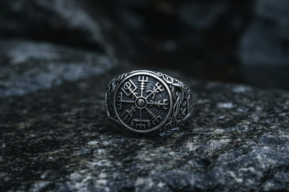 vkngjewelry Ring Handcrafted Vegvisir Urnes Style Sterling Silver Ring