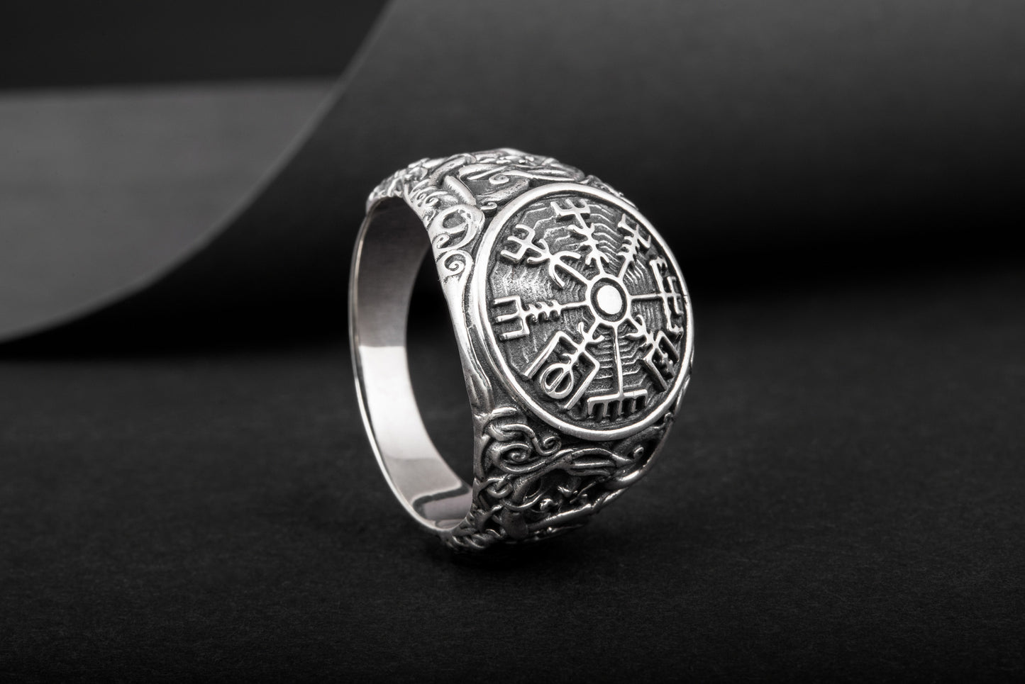 vkngjewelry Ring Handcrafted Vegvisir Urnes Style Sterling Silver Ring