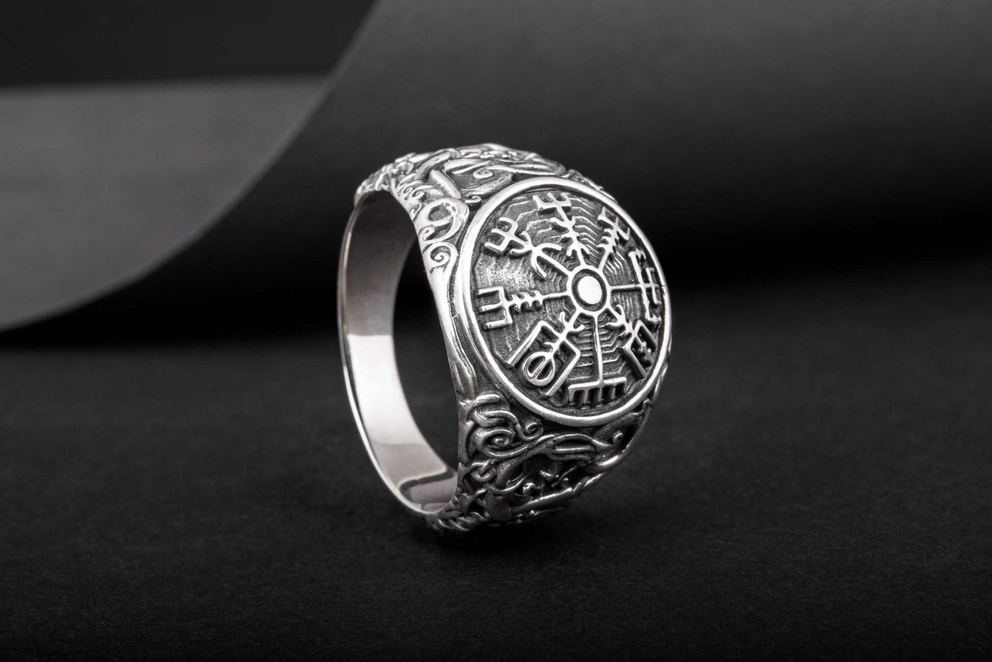 vkngjewelry Ring Handcrafted Vegvisir Urnes Style Sterling Silver Ring