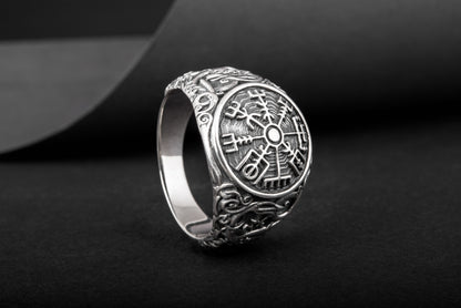 vkngjewelry Ring Handcrafted Vegvisir Urnes Style Sterling Silver Ring