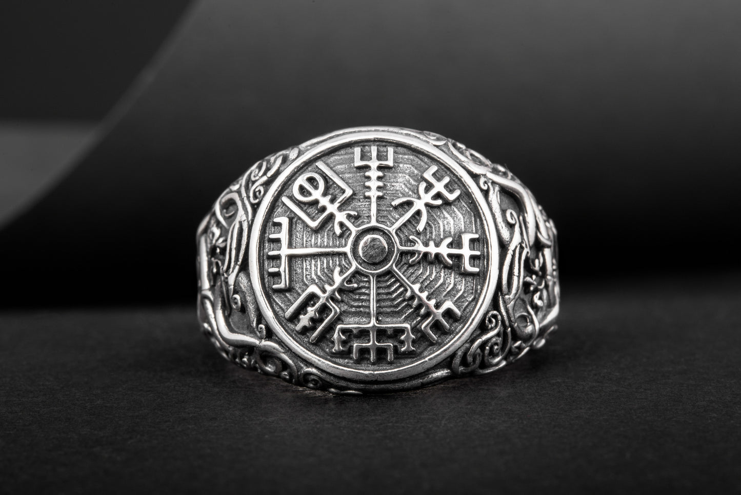 vkngjewelry Ring Handcrafted Vegvisir Urnes Style Sterling Silver Ring