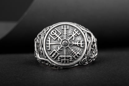 vkngjewelry Ring Handcrafted Vegvisir Urnes Style Sterling Silver Ring
