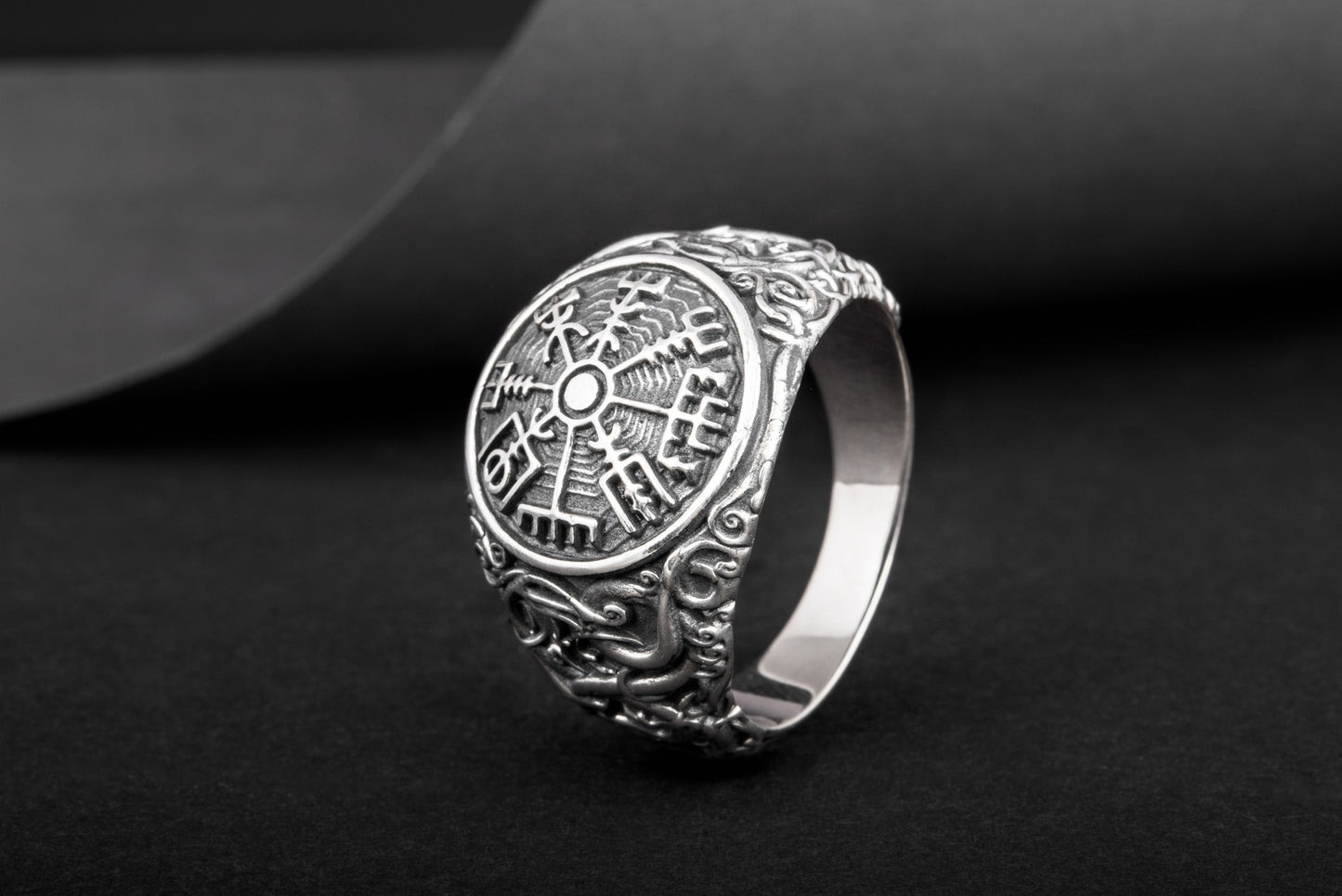 vkngjewelry Ring Handcrafted Vegvisir Urnes Style Sterling Silver Ring