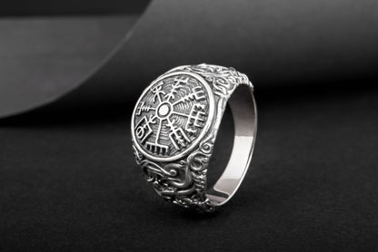 vkngjewelry Ring Handcrafted Vegvisir Urnes Style Sterling Silver Ring