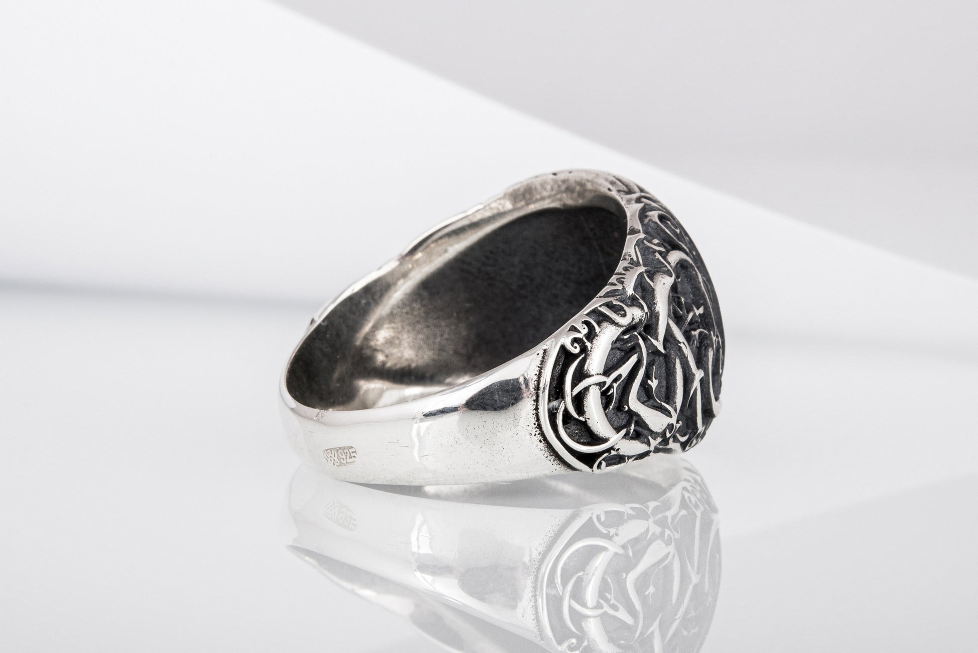 vkngjewelry Ring Handcrafted Vegvisir Urnes Style Sterling Silver Ring