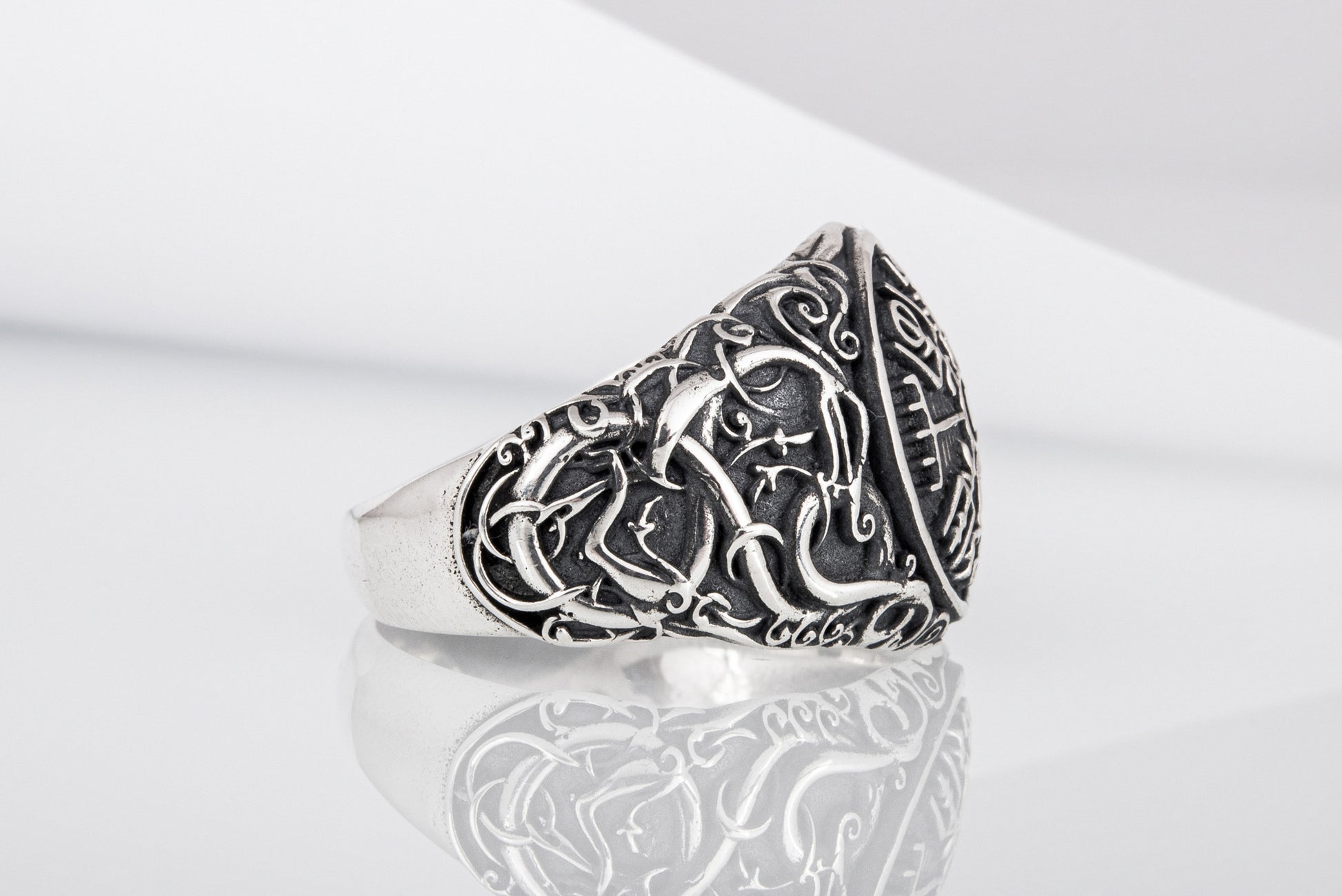 vkngjewelry Ring Handcrafted Vegvisir Urnes Style Sterling Silver Ring