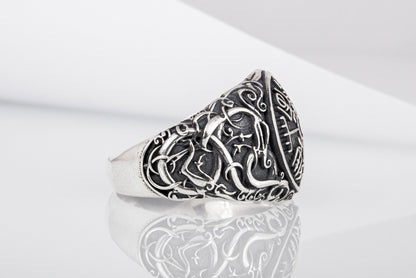 vkngjewelry Ring Handcrafted Vegvisir Urnes Style Sterling Silver Ring