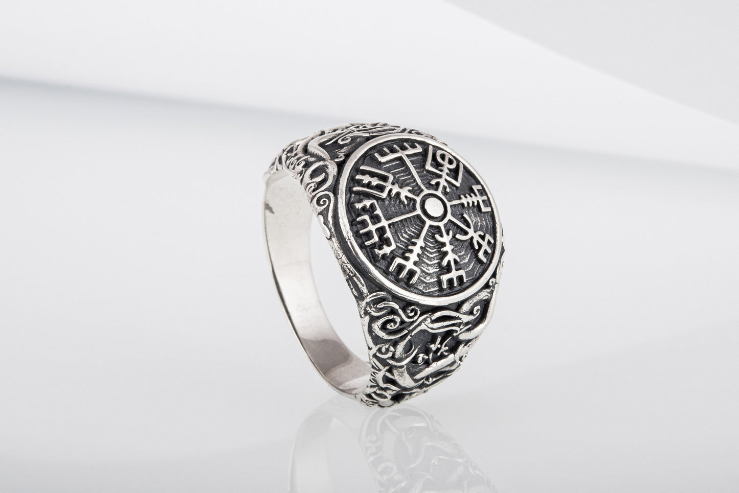 vkngjewelry Ring Handcrafted Vegvisir Urnes Style Sterling Silver Ring