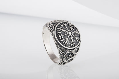 vkngjewelry Ring Handcrafted Vegvisir Urnes Style Sterling Silver Ring