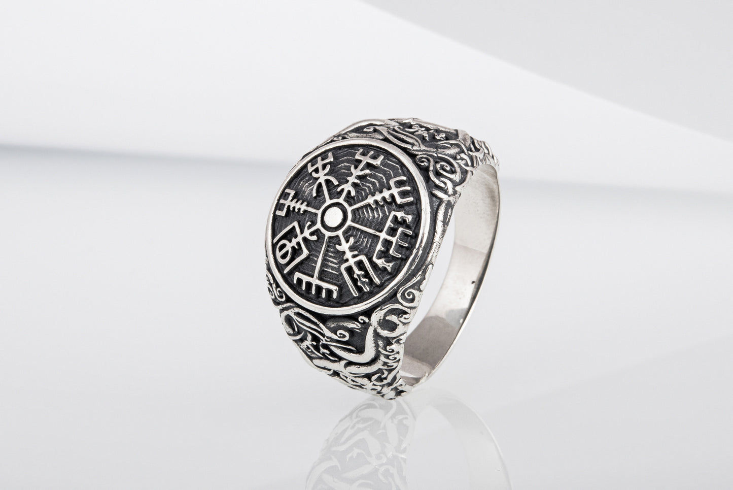 vkngjewelry Ring Handcrafted Vegvisir Urnes Style Sterling Silver Ring