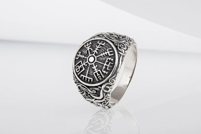 vkngjewelry Ring Handcrafted Vegvisir Urnes Style Sterling Silver Ring