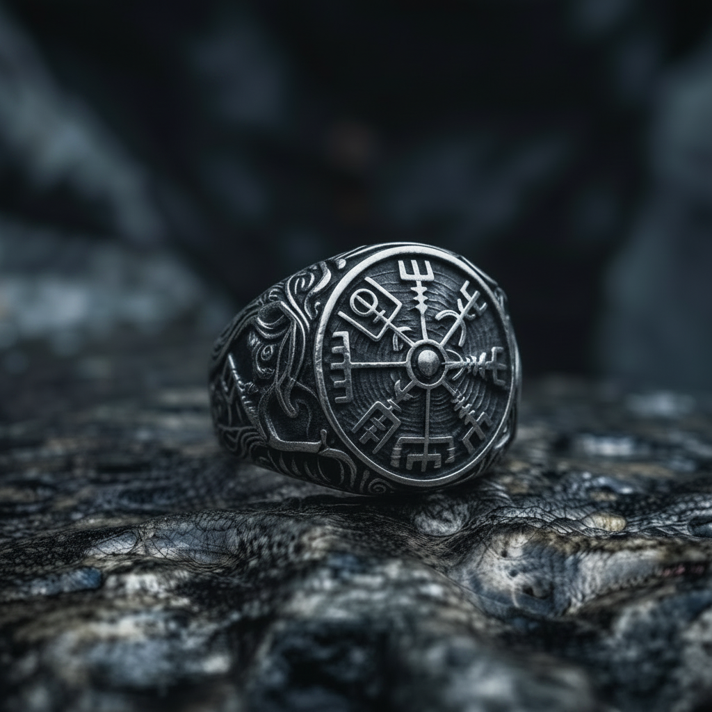 vkngjewelry Ring Handcrafted Vegvisir Urnes Style Sterling Silver Ring