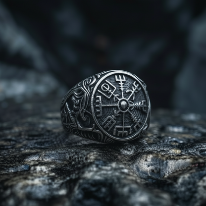 vkngjewelry Ring Handcrafted Vegvisir Urnes Style Sterling Silver Ring