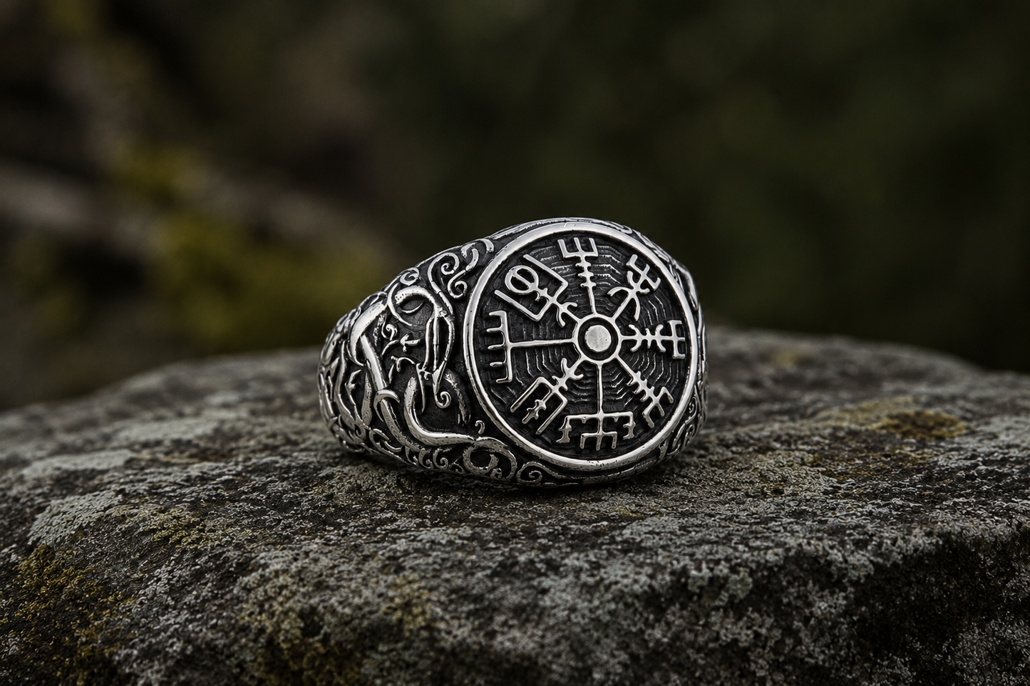 vkngjewelry Ring Handcrafted Vegvisir Urnes Style Sterling Silver Ring