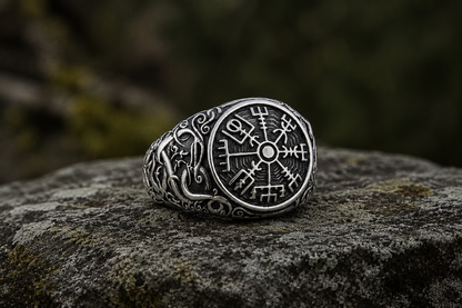 vkngjewelry Ring Handcrafted Vegvisir Urnes Style Sterling Silver Ring