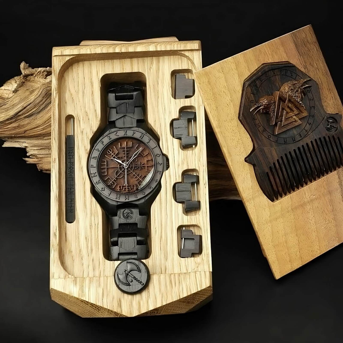 vkngjewelry Watches Vegvisir Viking Wooden Watch