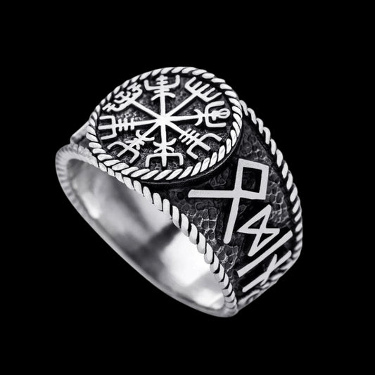 vkngjewelry Bagues Vegvisir With Runes Ring 925 Sterling Silver