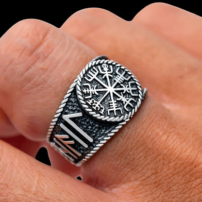 vkngjewelry Bagues Vegvisir With Runes Ring 925 Sterling Silver