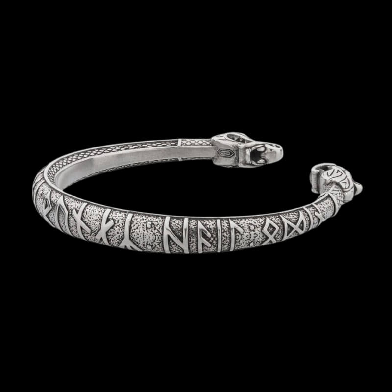 vkngjewelry Bracelet Viking Armring with Dragon's Head and Runic Inscription