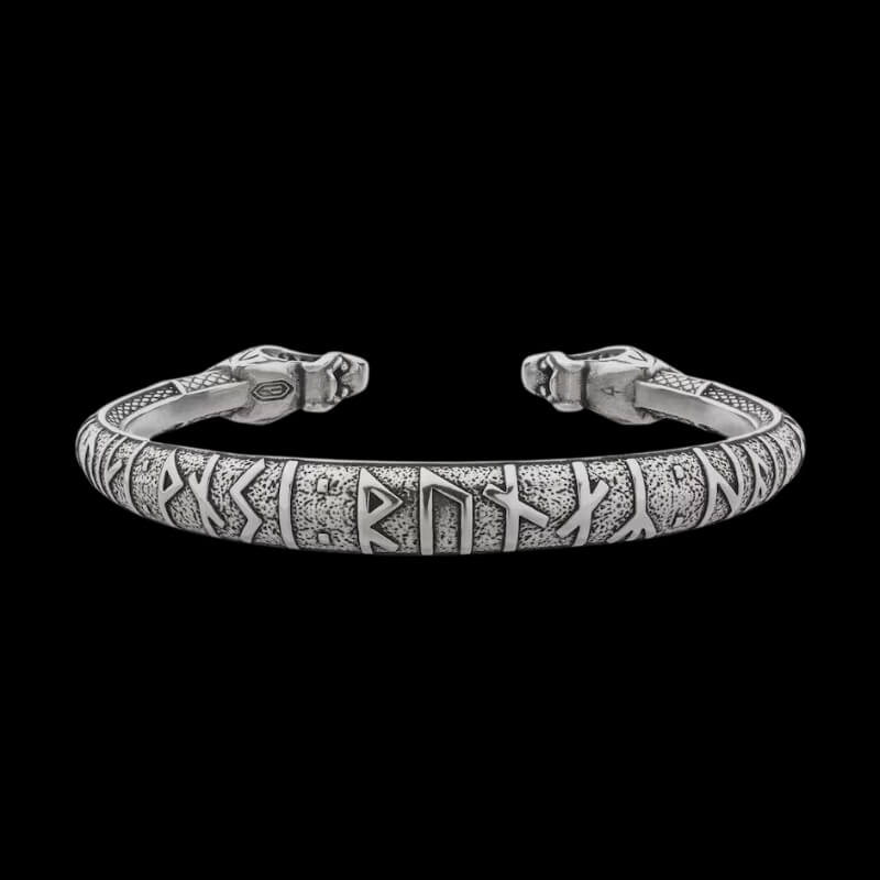 vkngjewelry Bracelet Viking Armring with Dragon's Head and Runic Inscription