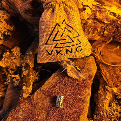 vkngjewelry Beads 925 Sterling Silver Viking Beard Hair Bead With Helm of Awe And Valknut