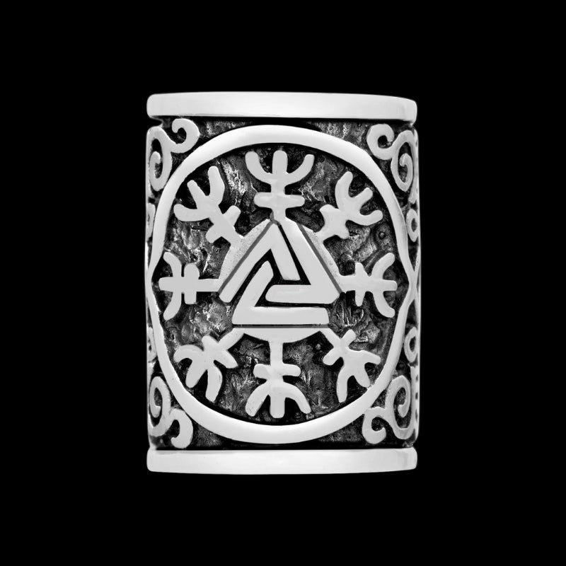 vkngjewelry Beads 925 Sterling Silver Viking Beard Hair Bead With Helm of Awe And Valknut