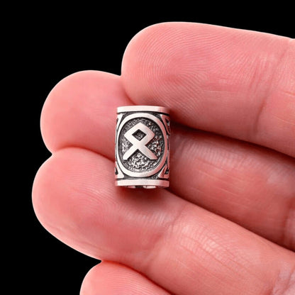 vkngjewelry Beads Viking beard hair bead with Rune Othala 925 sterling silver