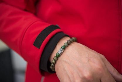 vkngjewelry Bracelet Viking Bracelet Gn Green Jasper And Nephrite With Rune Bead