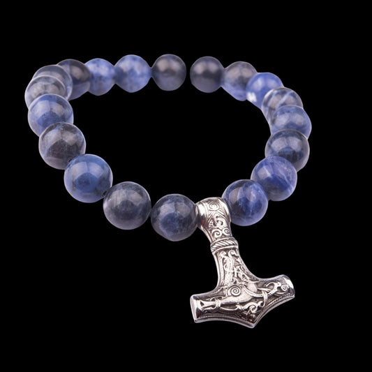 vkngjewelry Bracelet Handcrafted Viking Bracelet In Sodalite With Mjolnir