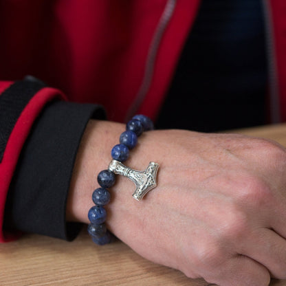 vkngjewelry Bracelet Handcrafted Viking Bracelet In Sodalite With Mjolnir