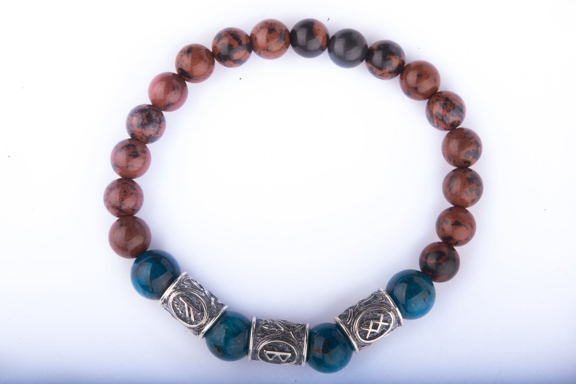 vkngjewelry Bracelet Viking Bracelet with Apatite and Red Obsidian And Runes