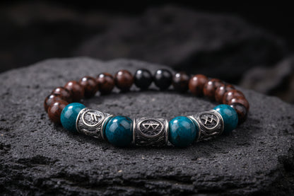 vkngjewelry Bracelet Viking Bracelet with Apatite and Red Obsidian And Runes