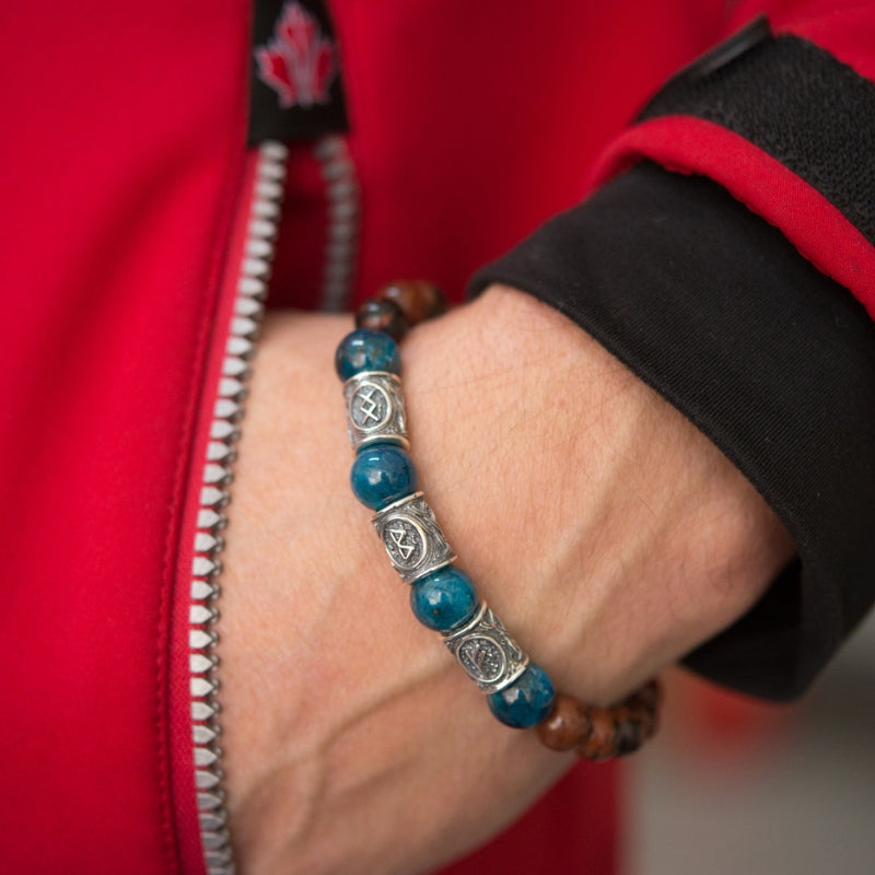 vkngjewelry Bracelet Viking Bracelet with Apatite and Red Obsidian And Runes