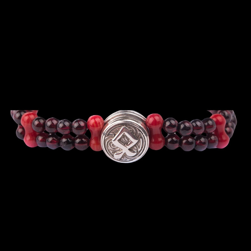 vkngjewelry Bracelet Viking Bracelet with Coral and Garnet, Featuring Rune of Strength