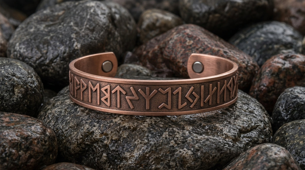 vkngjewelry Bracelet Viking Copper Magnet Bracelet Futhark Runes