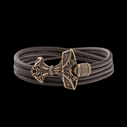 vkngjewelry Bracelet Handcrafted Viking Leather Bracelet with Thor's Hammer