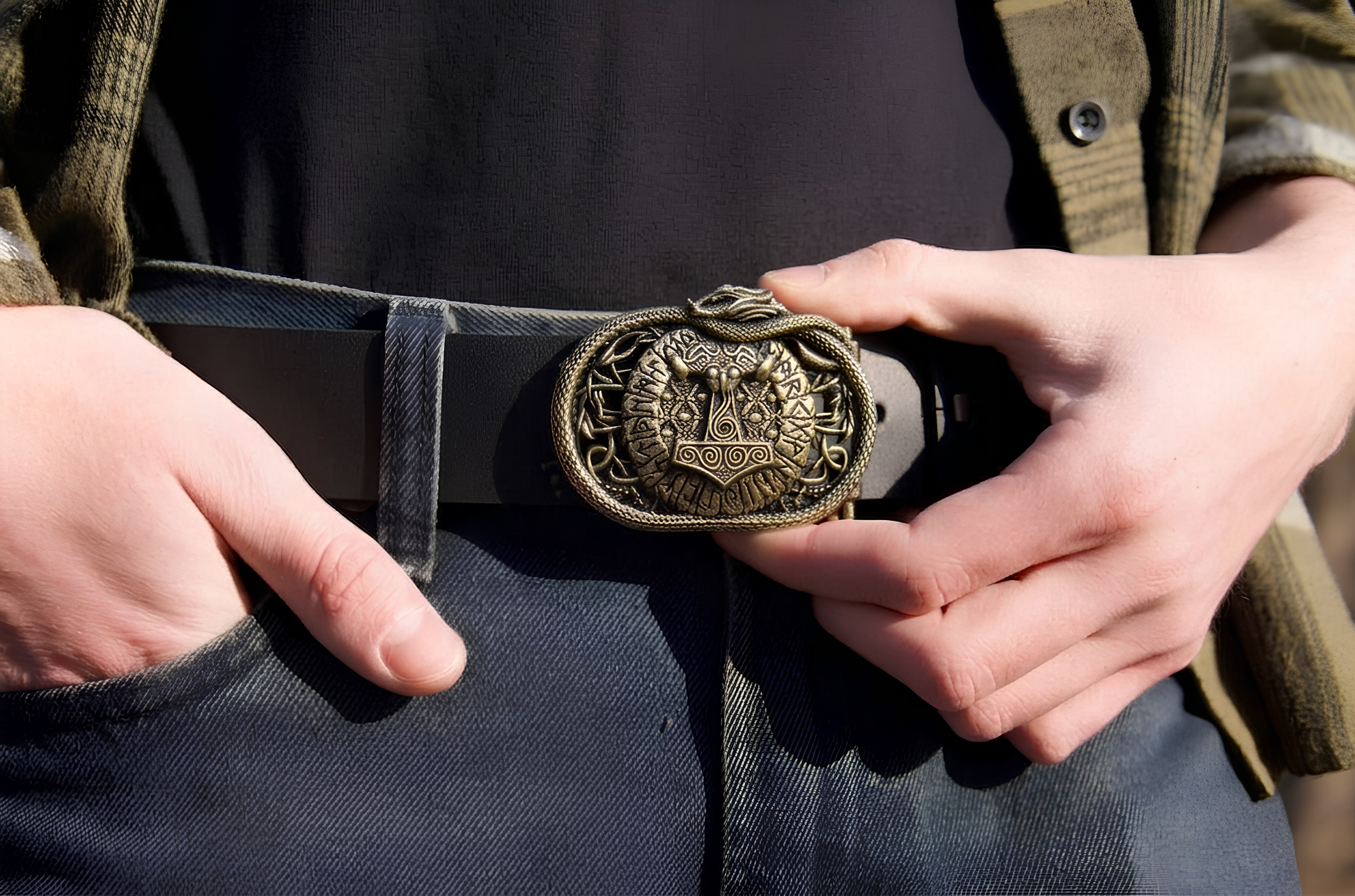 vkngjewelry Belt Viking Mjolnir Brass Belt Buckle