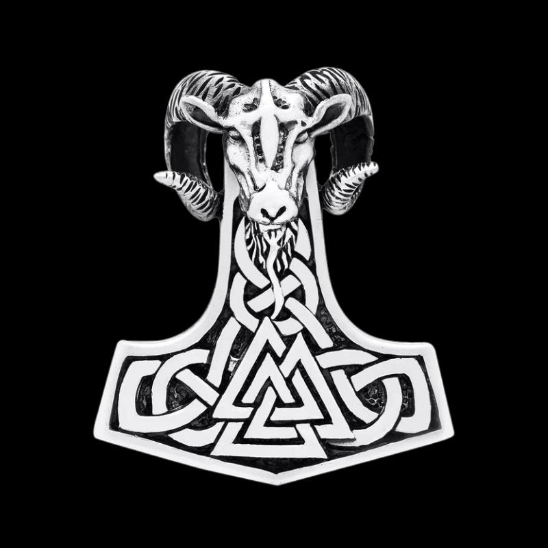 vkngjewelry Pendant Mjolnir Ram Amulet With Valknut 925 Sterling Silver Pendant