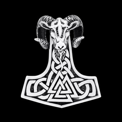 vkngjewelry Pendant Mjolnir Ram Amulet With Valknut 925 Sterling Silver Pendant