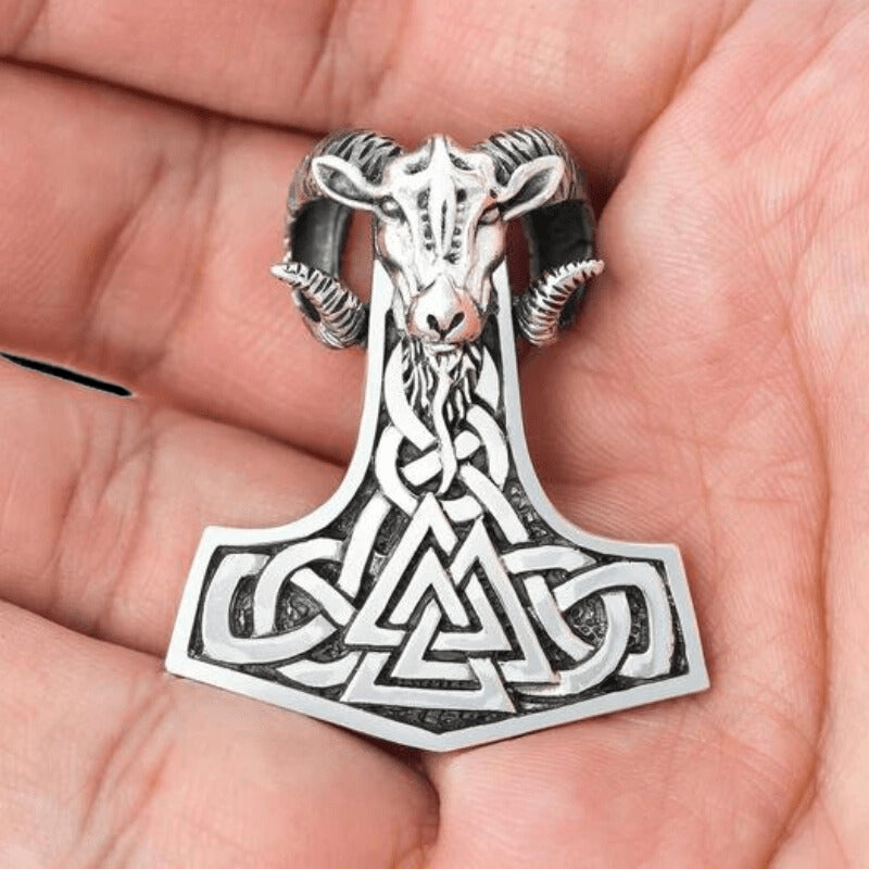 vkngjewelry Pendant Mjolnir Ram Amulet With Valknut 925 Sterling Silver Pendant
